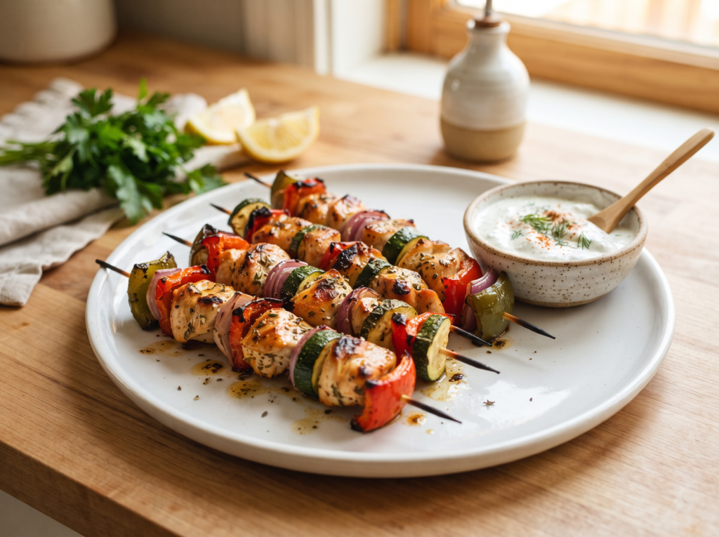 Air Fryer Chicken and Vegetable Kabobs​